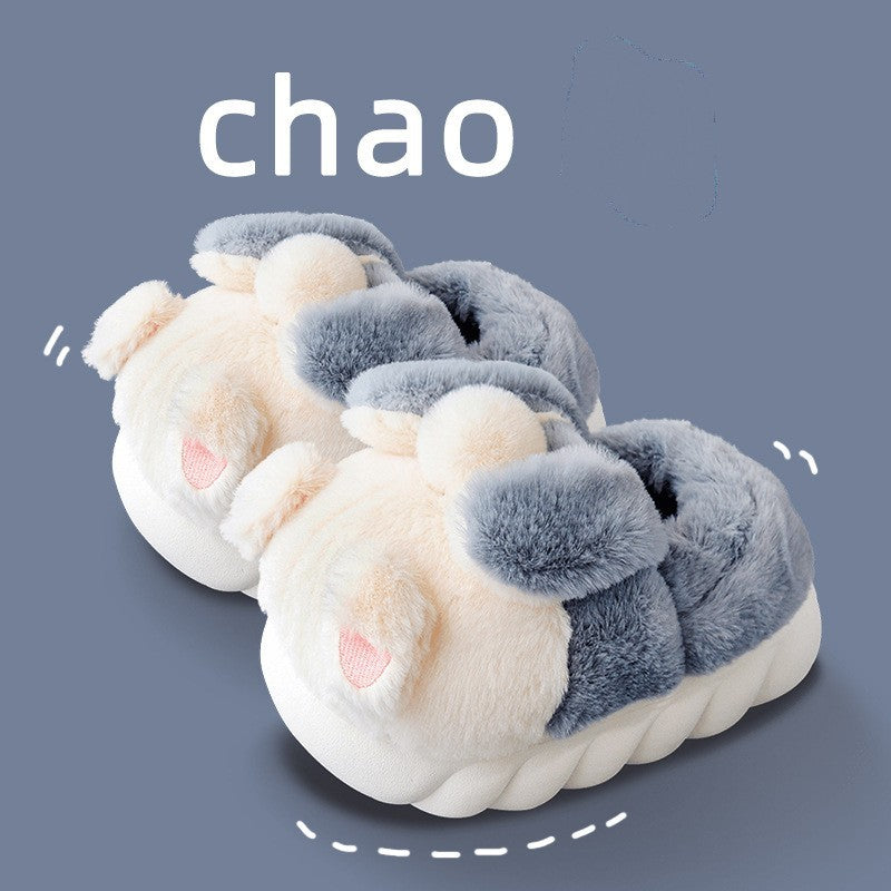 Women In Cotton Slippers With Wrapped Heels Are Cute In Winter Grey thickening GlamzKart