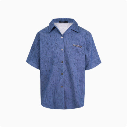 Niche Design Pleated Textured Short Shirt Men's Tops Blue GlamzKart