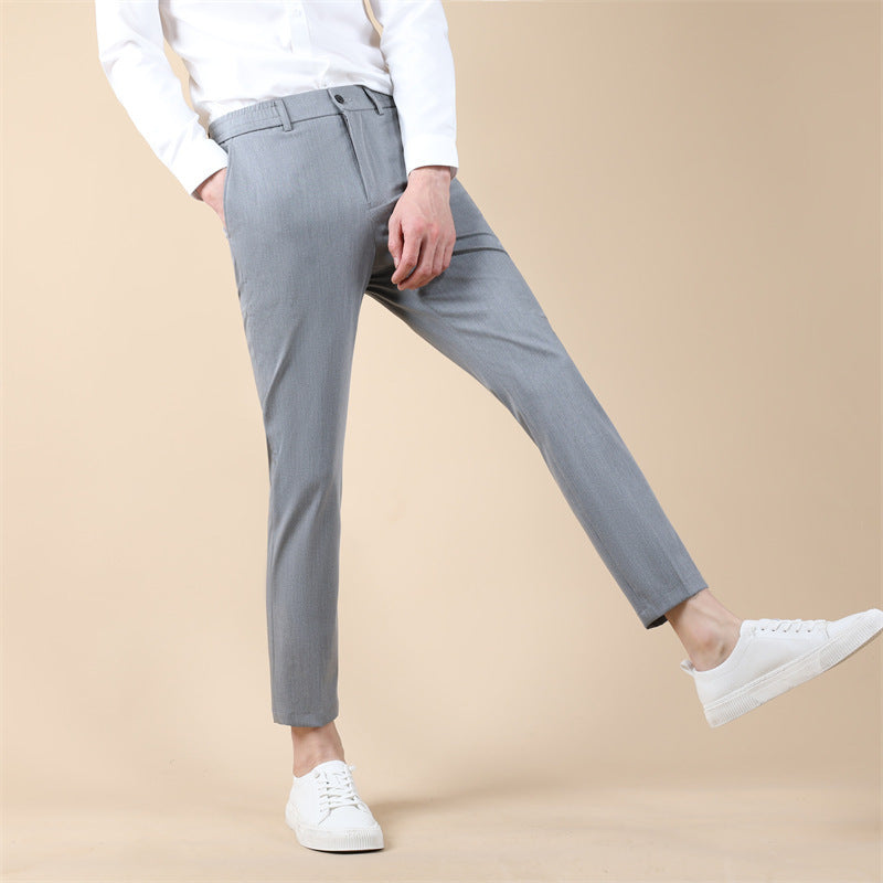 Summer Thin Cropped Men's Suit Pants Pencil Pants Solid Color Breathable Light Gray GlamzKart