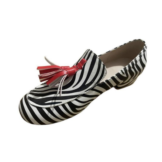 Spring And Autumn Tassel Low Heel Round Head 40-43 Low-cut Plus Size Leopard Print Casual Loafers GlamzKart