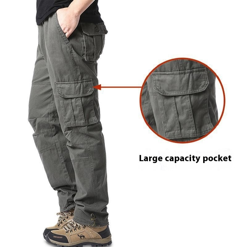 Cotton Tooling Plus Size Trousers Multi-pocket Wear-resistant Army Green GlamzKart