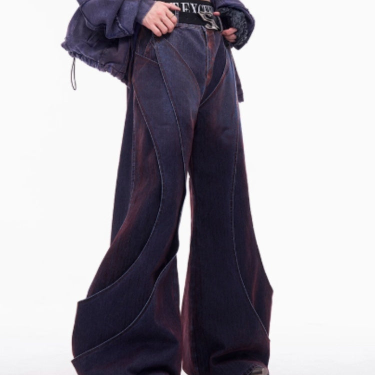 Niche Deconstruction Flocking Jeans Men's Autumn And Winter Brushed Gradient GlamzKart