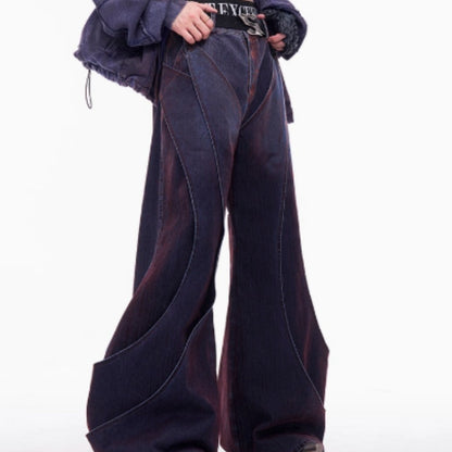 Niche Deconstruction Flocking Jeans Men's Autumn And Winter Brushed Gradient GlamzKart