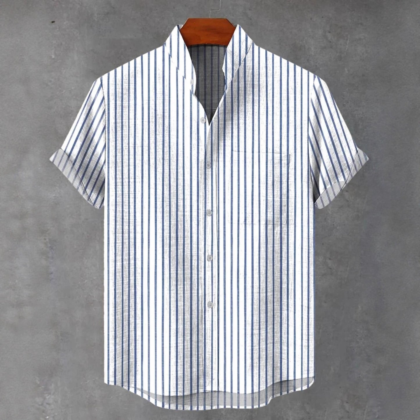 Men's Stand Collar Contrast Color Striped Casual Cool Versatile Short Sleeve GlamzKart
