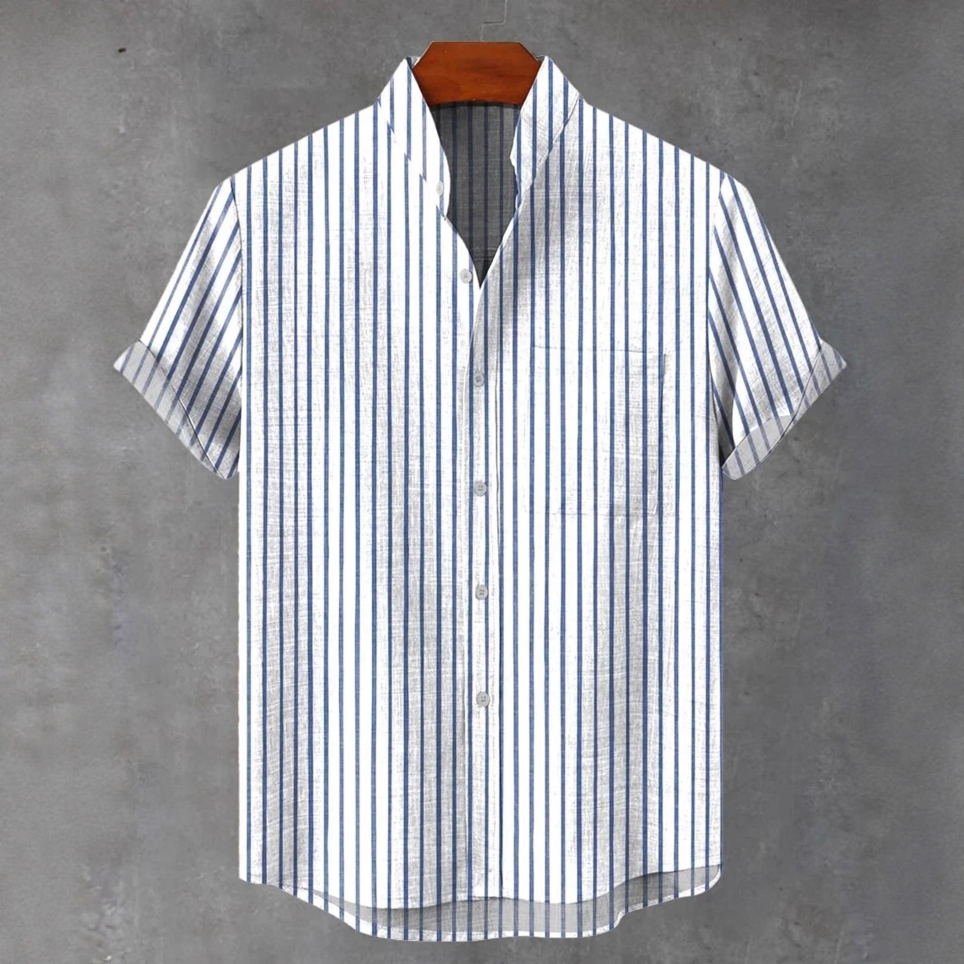 Men's Stand Collar Contrast Color Striped Casual Cool Versatile Short Sleeve GlamzKart