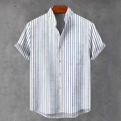 Men's Stand Collar Contrast Color Striped Casual Cool Versatile Short Sleeve GlamzKart