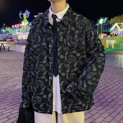 Spring And Autumn Black Jacquard Plaid Denim Jacket GlamzKart