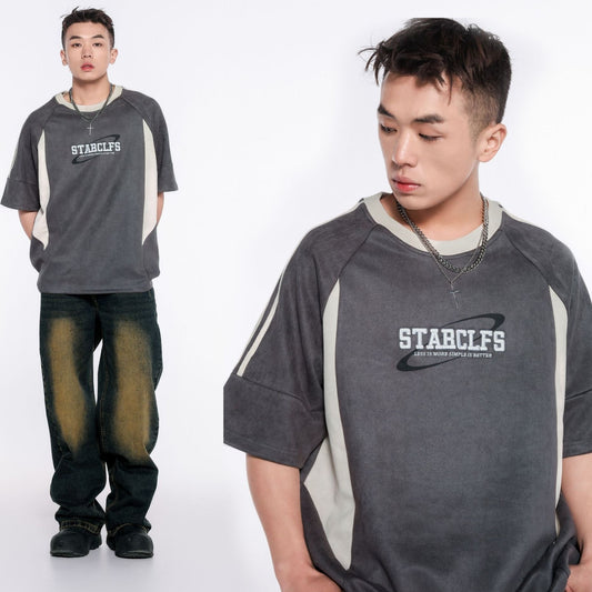 Men's Loose Short-sleeved T-shirt With Letter Embroidery Design GlamzKart