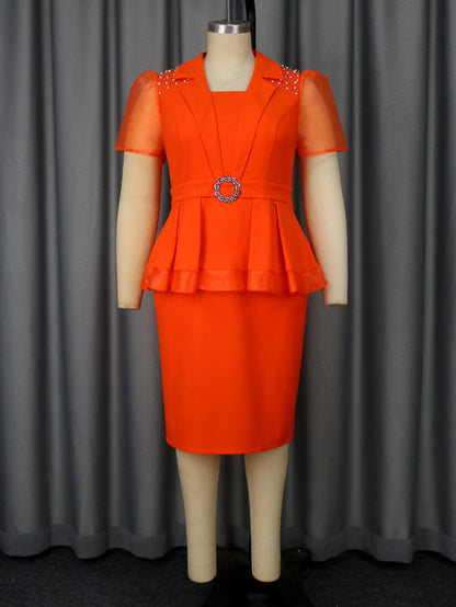 Ruffled Slimming Elegant Lapel Design Waist-tight Dress Orange GlamzKart