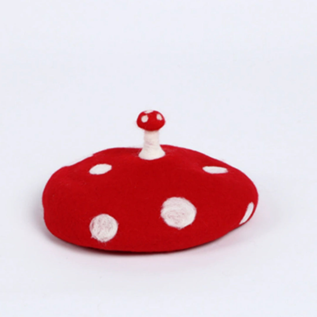 Top Small Mushroom Handmade Wool Felt Beret GlamzKart