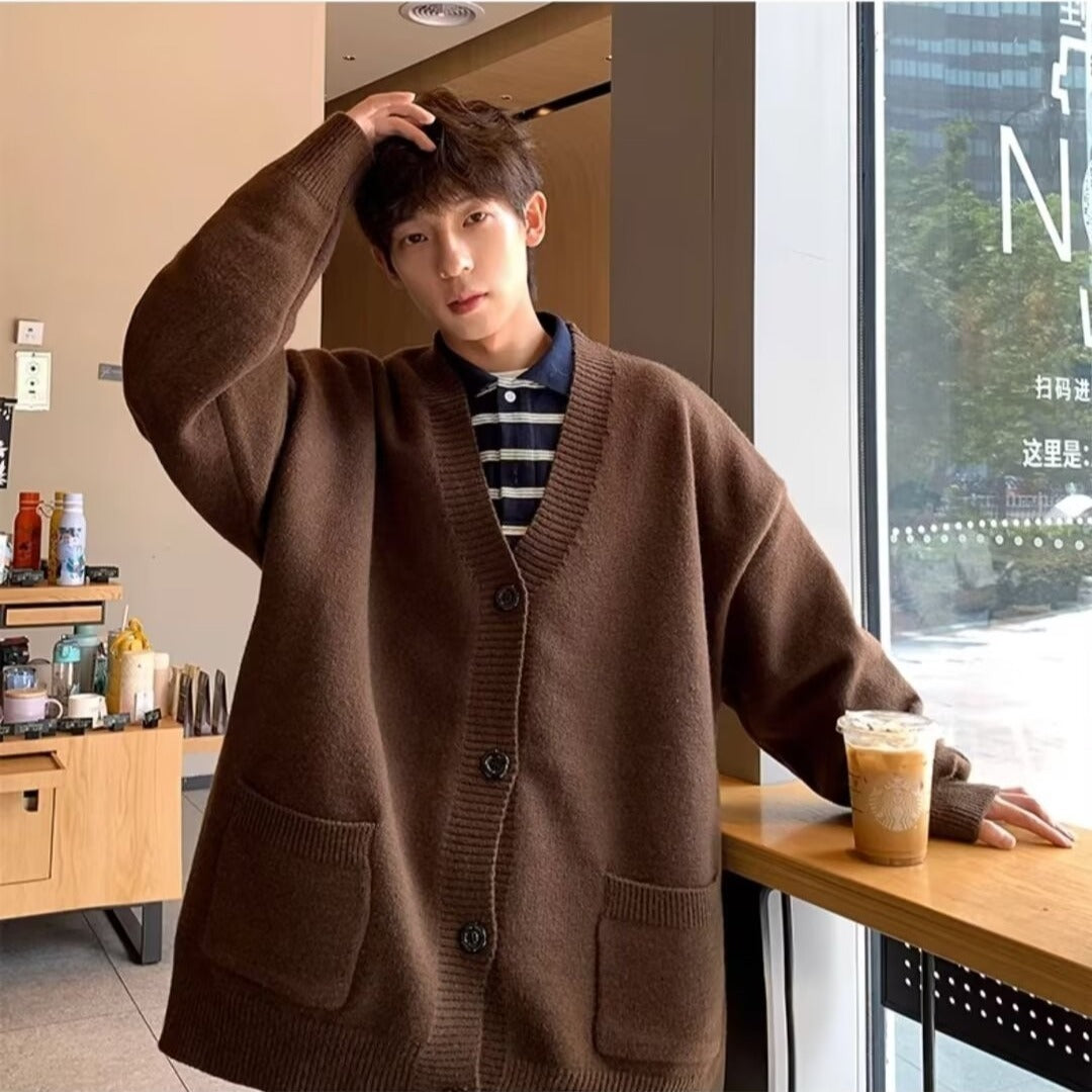 Cardigan Japanese Lazy Style Loose-fitting Versatile Sweater Coat Brown GlamzKart