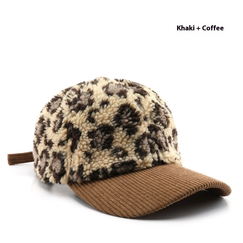 Japanese Women's Autumn And Winter Personalized Retro Color-blocking Leopard Print Baseball Cap Khaki Coffee GlamzKart