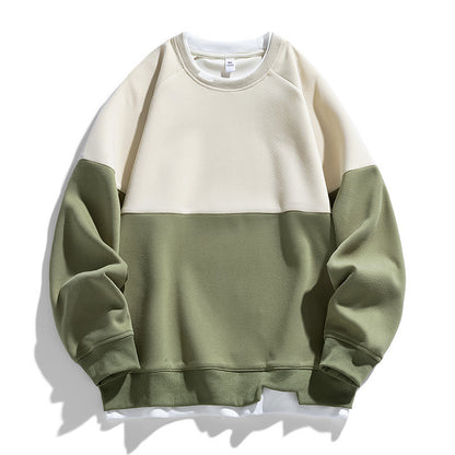 Trendy Contrast Color Matching Fake Two-piece Round Neck Sweater GlamzKart