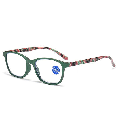 HD Anti-Blue Ray TR Reading Glasses For Middle-aged And Elderly People Green Frame Bag Flower Style GlamzKart