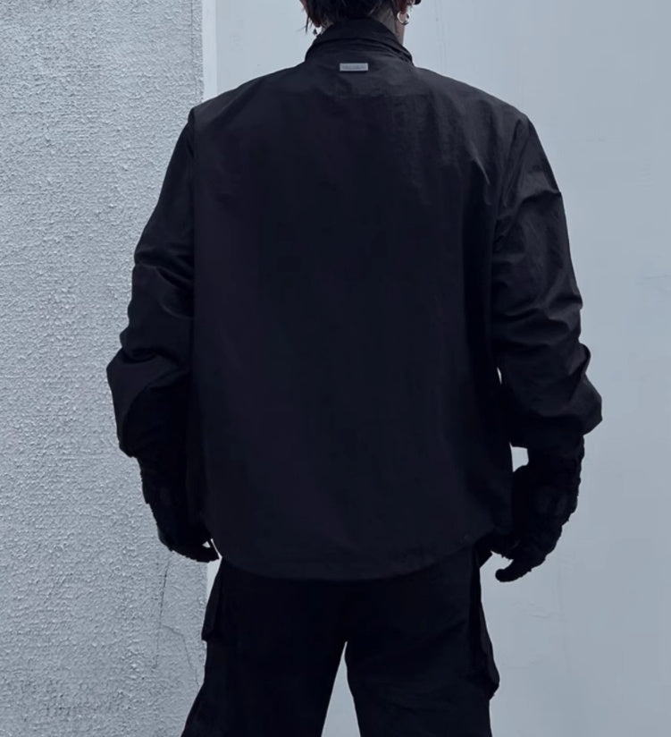 Niche Double Zipper Stand Collar Shell Jacket Jacket GlamzKart