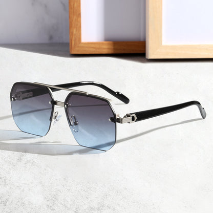 Fashion Personality New Men's Sunglasses Box Silver Frame Gray And Blue GlamzKart