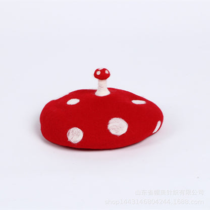 Top Small Mushroom Handmade Wool Felt Beret Red GlamzKart