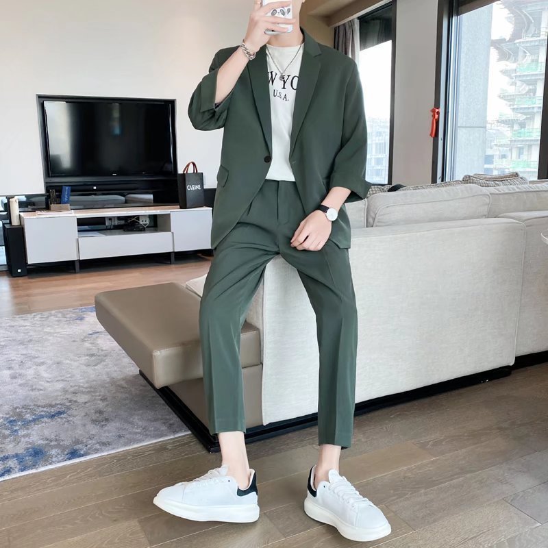 Casual Suit Men's Trendy Baggy Coat Green Suit GlamzKart