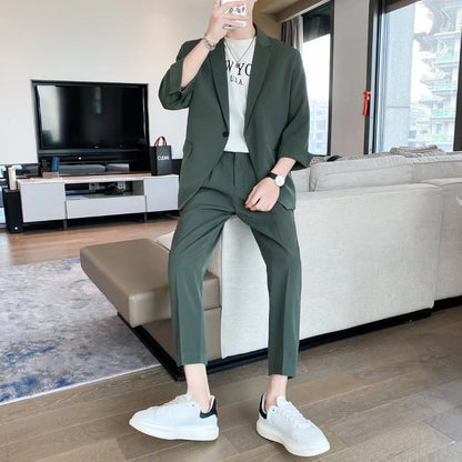 Casual Suit Men's Trendy Baggy Coat Green Suit GlamzKart