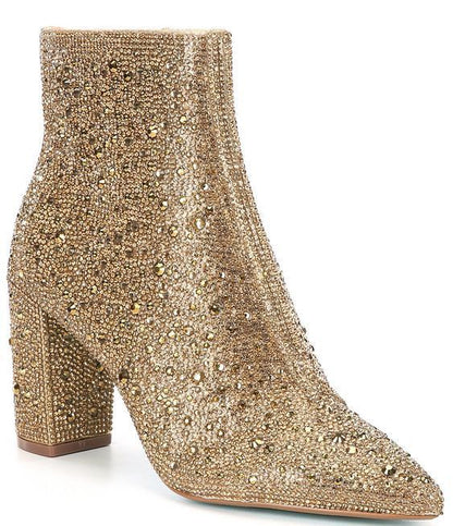 Rhinestone Pointed Toe Fashion Ankle Boots Gold GlamzKart