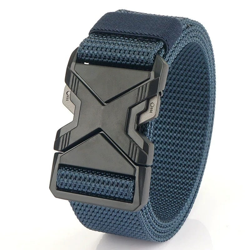 Men's Toothless Automatic Buckle Waist Belt PP Woven Tactical Pants Sapphire Blue GlamzKart