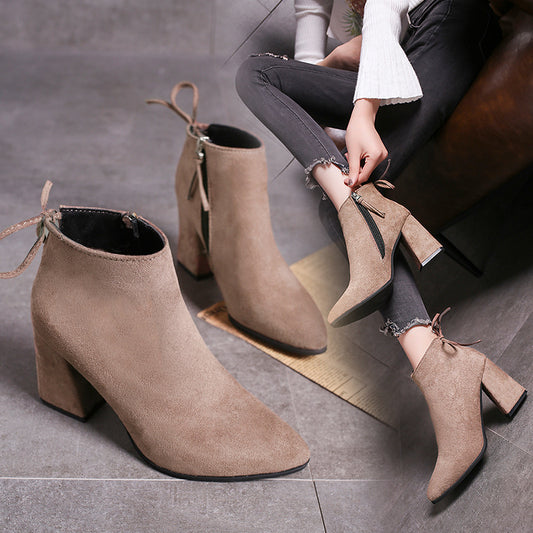 European And American Martin Boots Pointed High Heels Plus Size Women GlamzKart