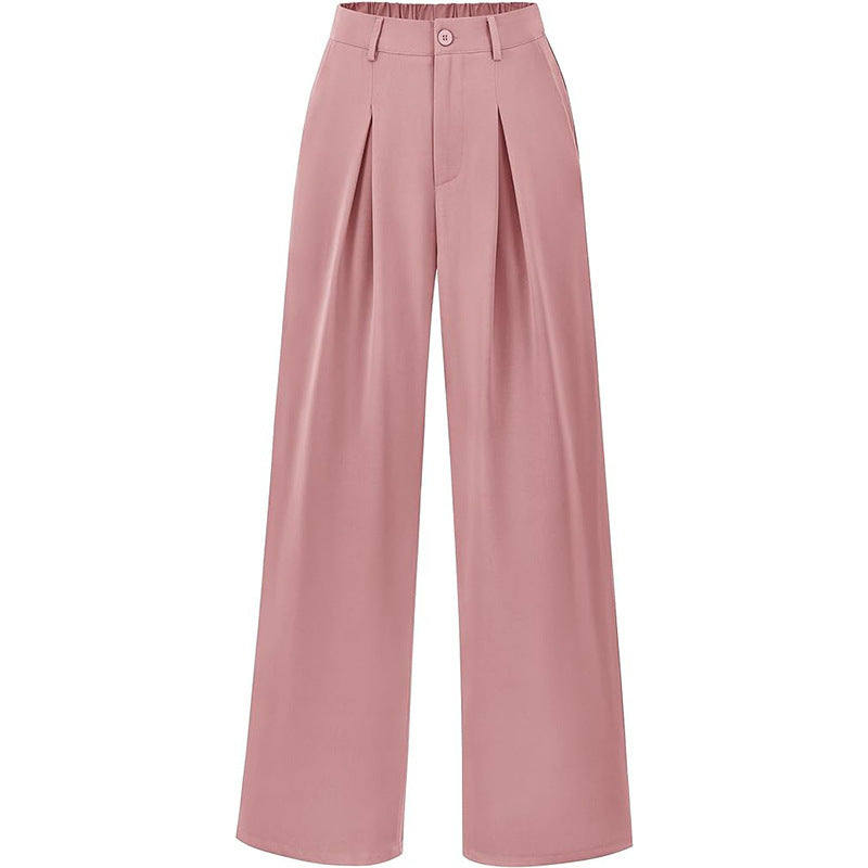 Work Commute Business Style Loose Casual Formal Wear Wide-legged Pants Pink GlamzKart