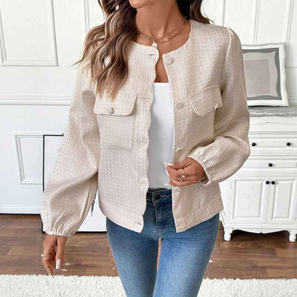 Round Neck French Style Long Sleeve Coat For Women