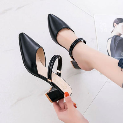 Summer Gentle Thick-heeled High Heels Shoes Baotou Sandals For Women Two wear. Black GlamzKart