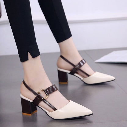 Summer Gentle Thick-heeled High Heels Shoes Baotou Sandals For Women Beige GlamzKart