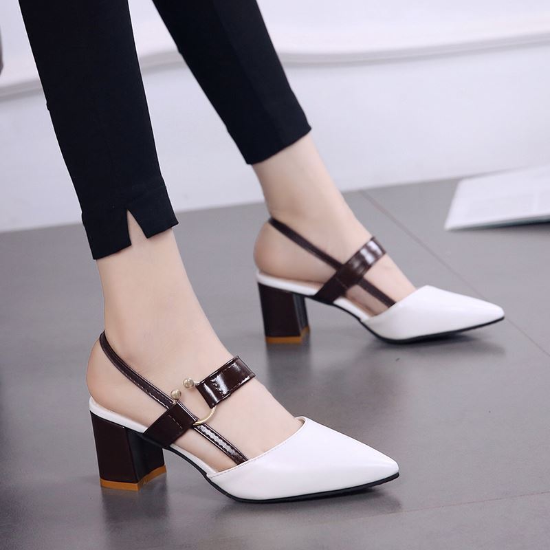 Summer Gentle Thick-heeled High Heels Shoes Baotou Sandals For Women White GlamzKart