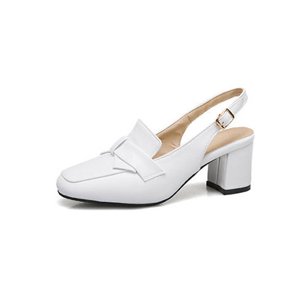 New Baotou sandals women Xia Fangtou thick heel high heels White GlamzKart
