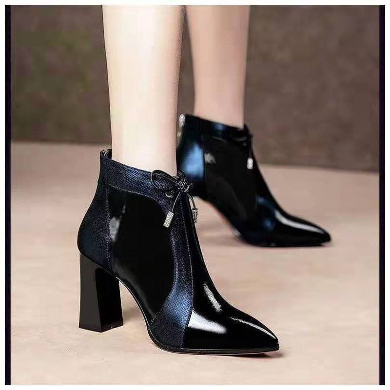 Warm Martin Boots Short Boots Women Black High Heels Thick Mid-heel GlamzKart
