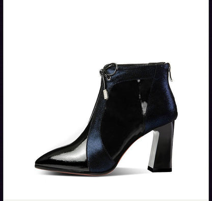 Warm Martin Boots Short Boots Women Black High Heels Thick Mid-heel Blue GlamzKart