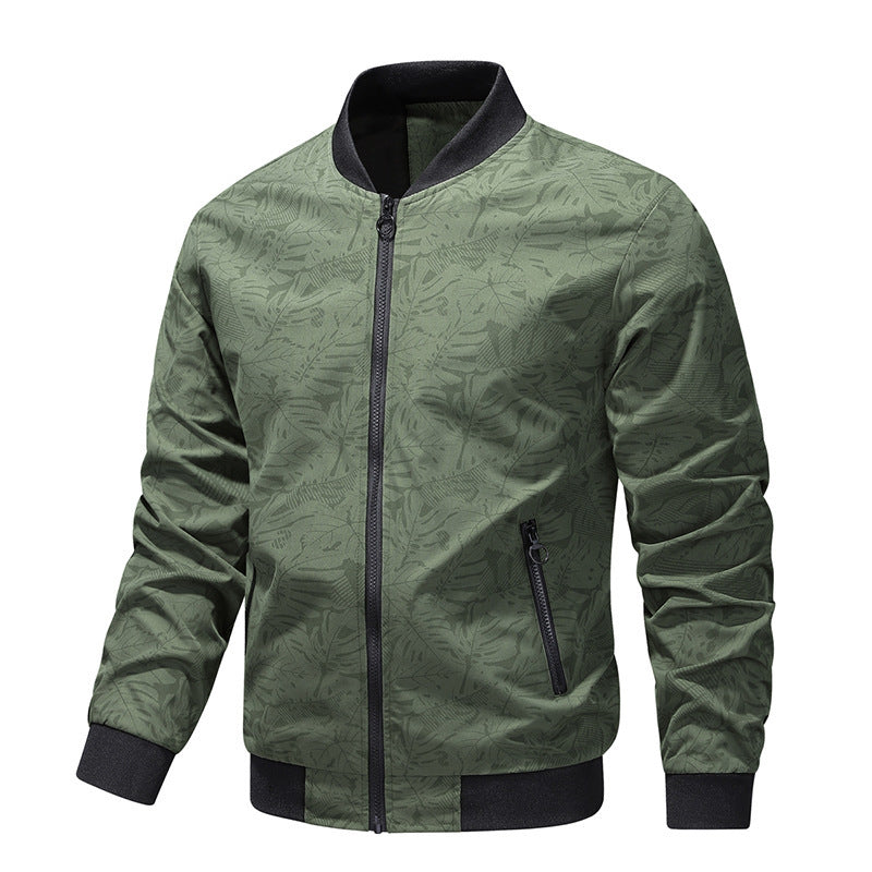 Spring And Autumn Jacket Men's Simple Youth Coat Zipper Bag High Quality Fabric Army Green GlamzKart