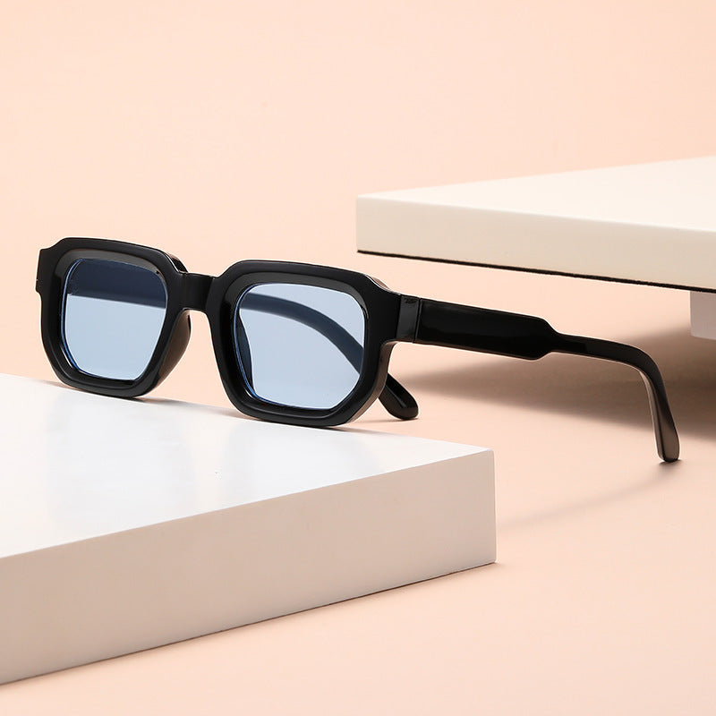 Fashionable Sunglasses Simple Personality Small Frame Square All-match Sunglasses Black Frame Blue Lens GlamzKart