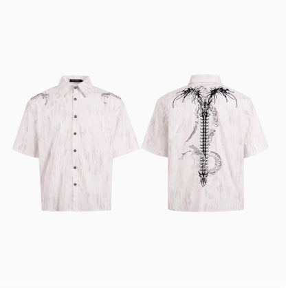 Spine Snake-shaped Shoulder Pad White Shirt Men's Beaded Gold-plated Short Sleeve White GlamzKart