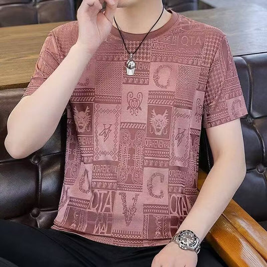 New Ice Silk Men's Short Sleeve All-match Fashion Round Neck GlamzKart