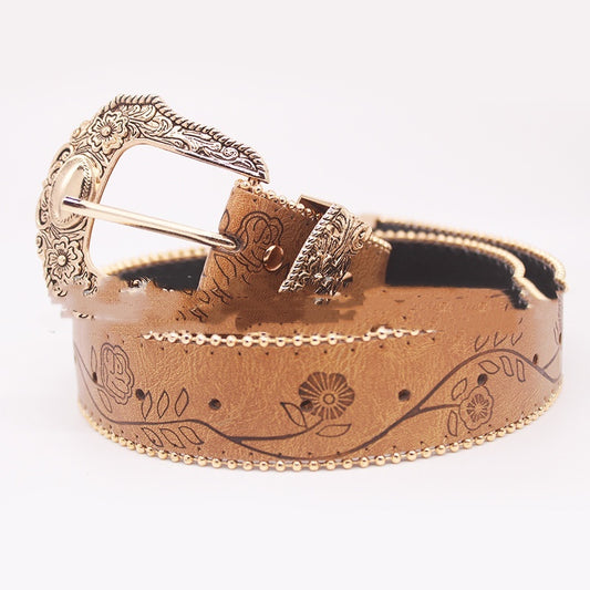 Fashion All-match Casual Retro Maillard Alloy Embossed Women's Belt GlamzKart