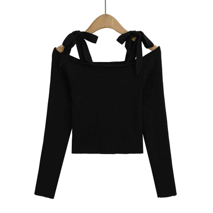 Sexy Strapless Lace-up Short Off-shoulder Knitwear