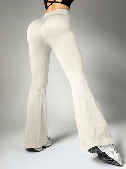 High Waist Flared Pants Women's Hip Lifting Casual Yoga Pants Beige GlamzKart