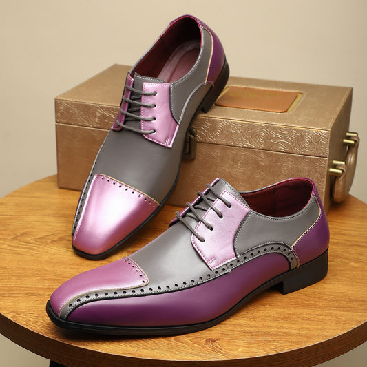 Men's Trendy Non-slip Breathable Leather Shoes Color Matching Business GlamzKart