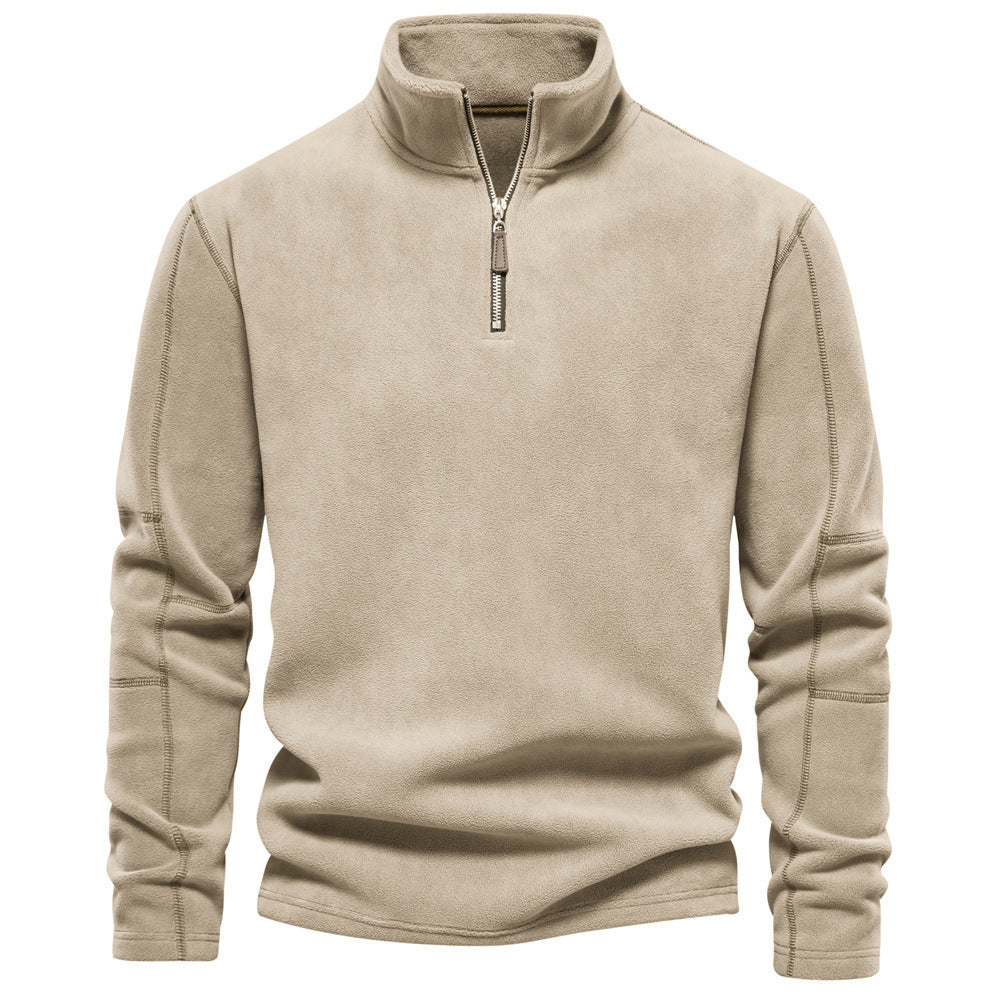 Men's Autumn And Winter New Stand Collar Half Zip Long-sleeved Sweater HD08 Light Khaki GlamzKart