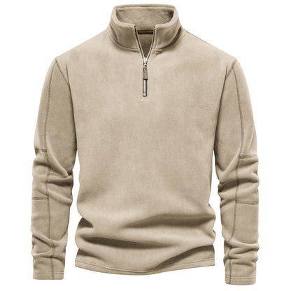 Men's Autumn And Winter New Stand Collar Half Zip Long-sleeved Sweater HD08 Light Khaki GlamzKart