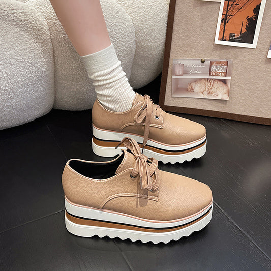 British Style Brogue Lace-up Square Toe Platform Pumps GlamzKart