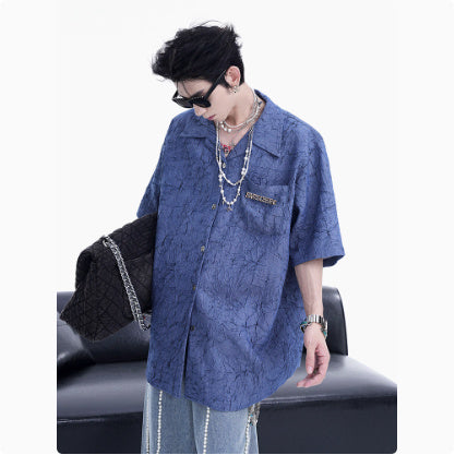 Niche Design Pleated Textured Short Shirt Men's Tops GlamzKart
