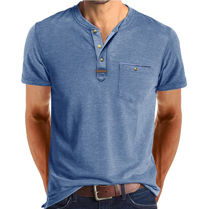 Men's Short-sleeved T-shirt Casual Crew Neck Top Light Blue GlamzKart