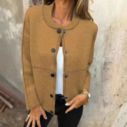 Striped Loose Round Neck Button Long Sleeve Versatile Sweater Coat