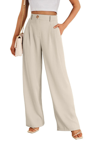 Women's Pocket High Waist Straight All-matching Casual Zipper Apricot GlamzKart