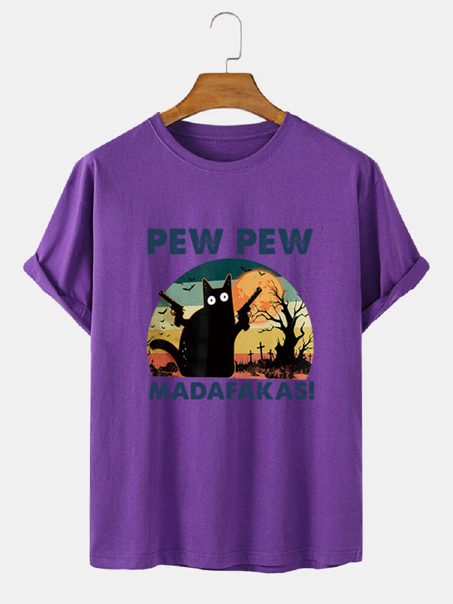Loose Men's Clothing Cat T-shirt Top Purple GlamzKart